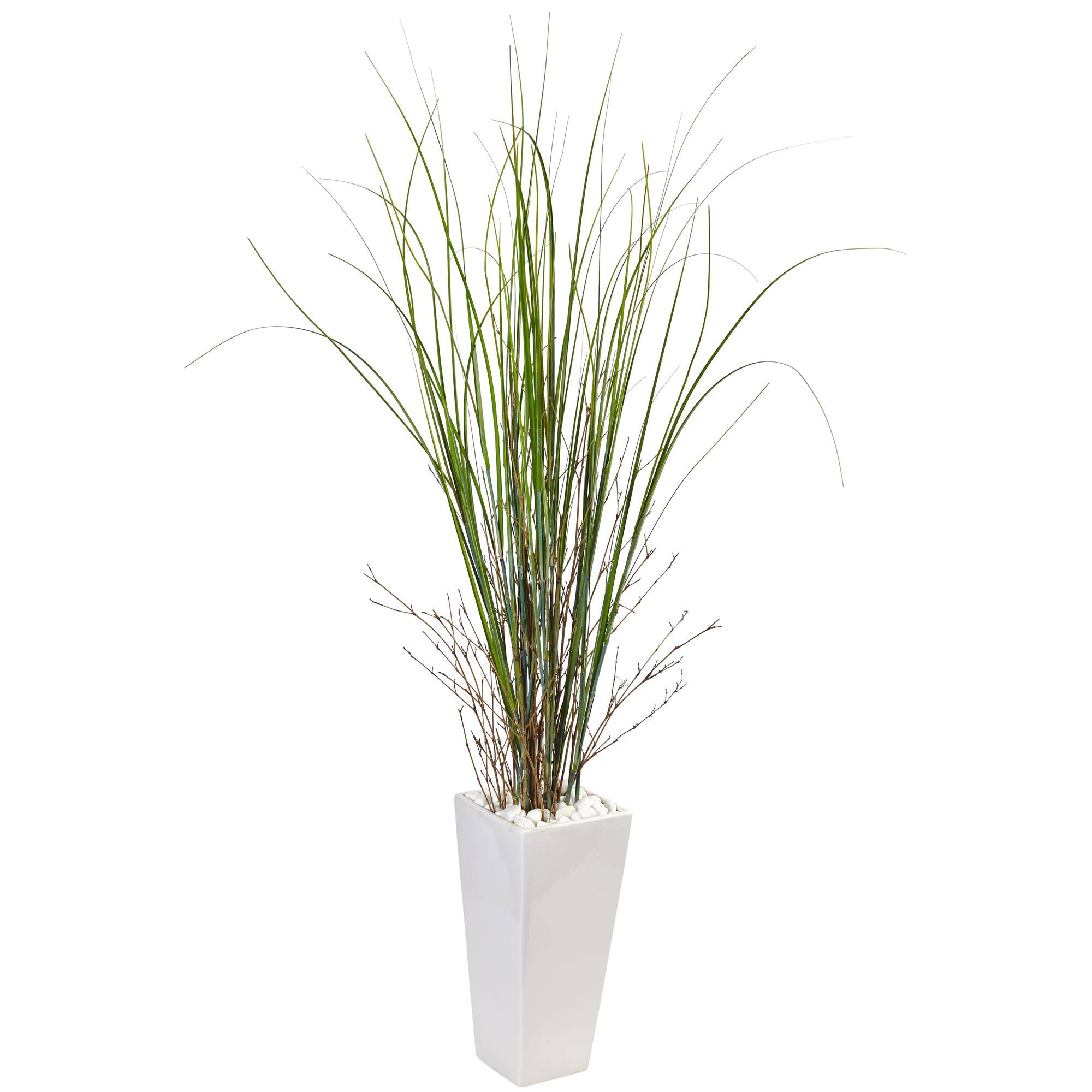 5ft. Bamboo Grass Plant in White Ceramic Tower